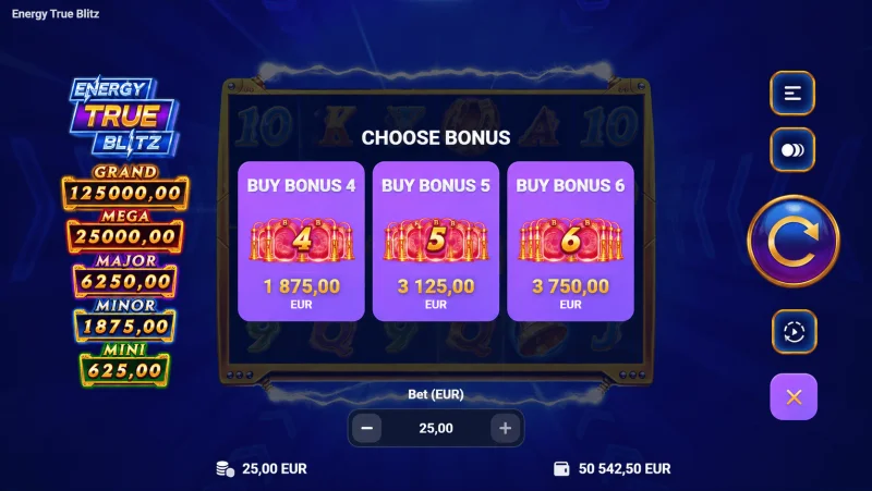 Energy True Blitz - menu ng pagbili ng bonus